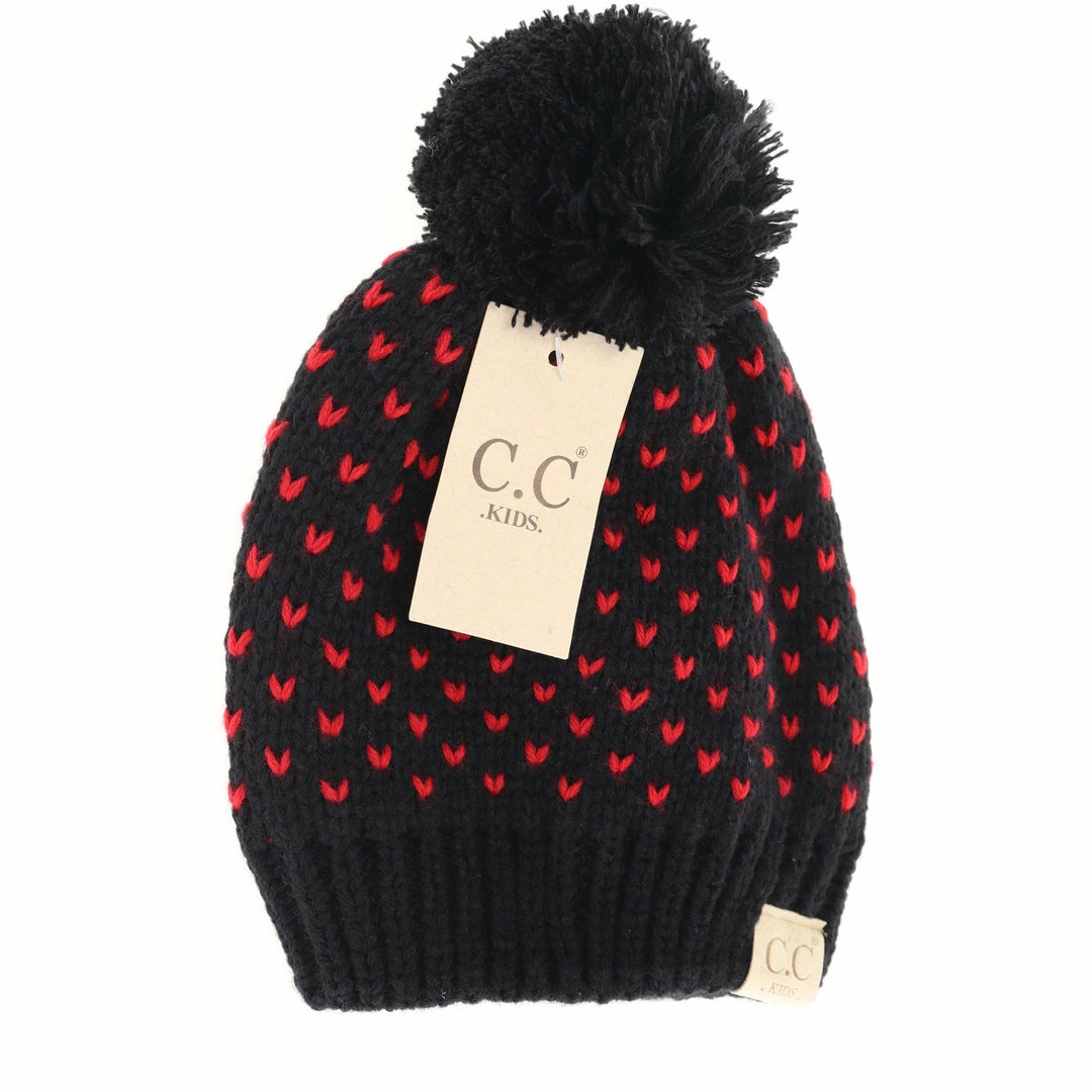 C.C KIDS HEART KNIT POM BEANIE