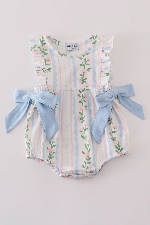 Polka dot Blue Floral Vines