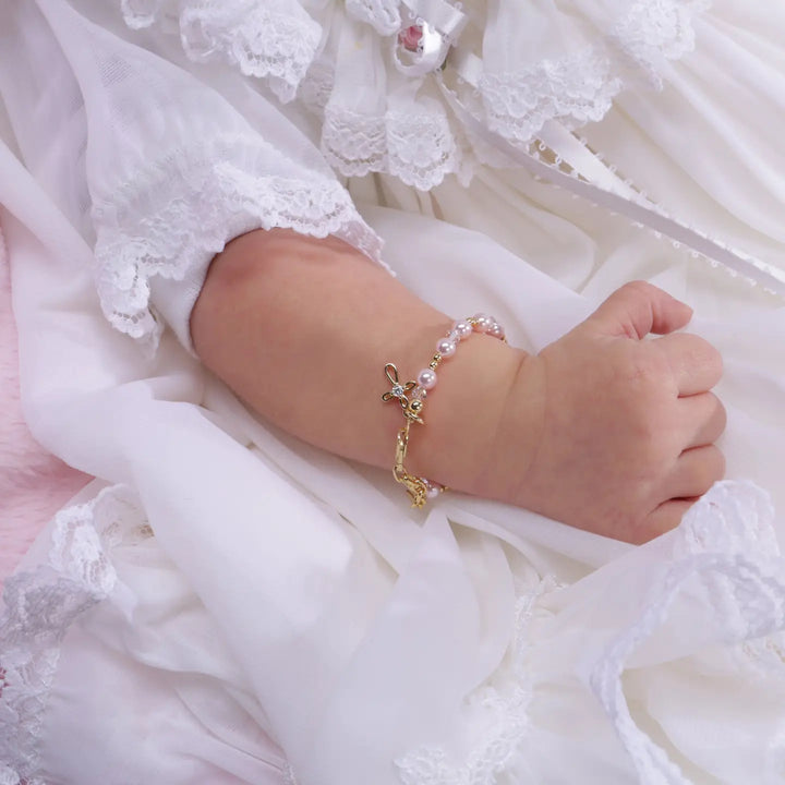 Cherished Moments - 14K Pink Pearls Gold-Plated Cross Bracelet