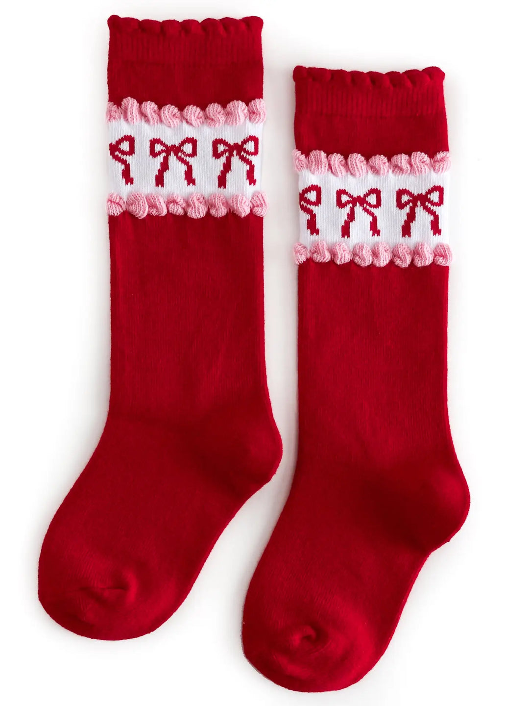 Valentine's Bow Scalloped Knee High Socks