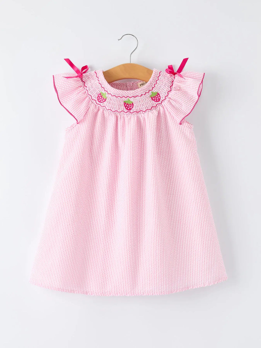 Strawberry Smocked Bow Ruffle Girl Dress