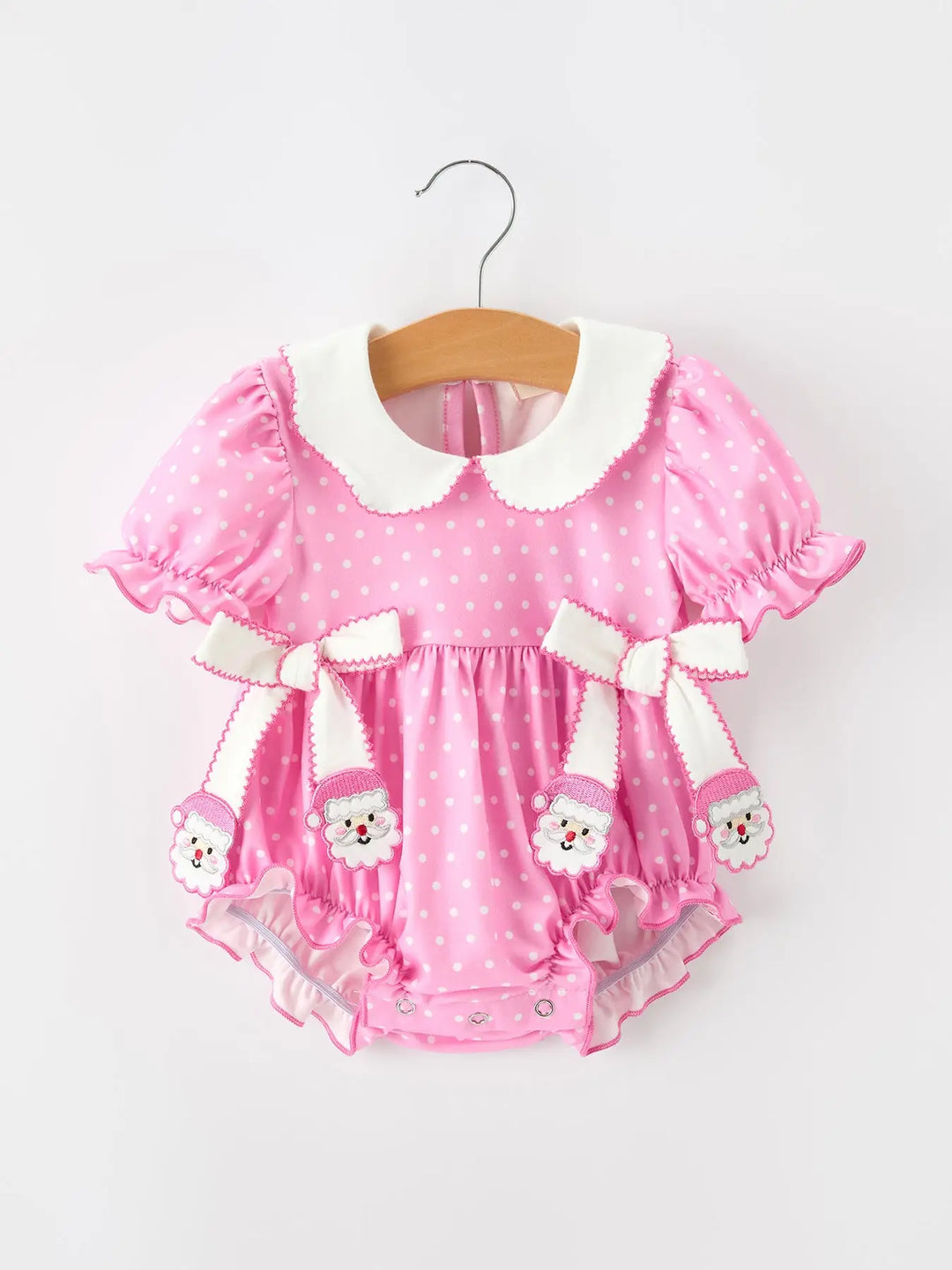 Christmas Baby Girls Santa Bow Peter Pan Collar Romper- ETA November