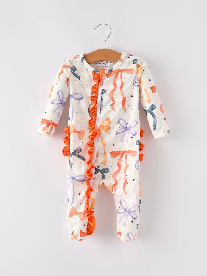 Rylee Faith Designs - Halloween Mommy and Me Bow Print Pajama Girls Romper: 3M