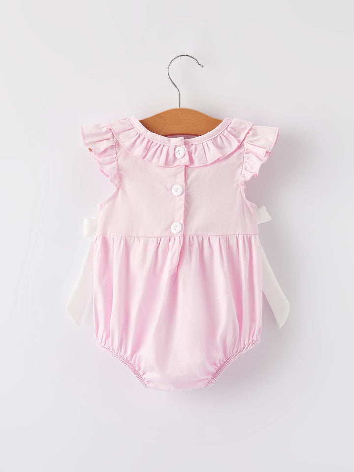 Smocked Embroidered Ruffles Pink Romper
