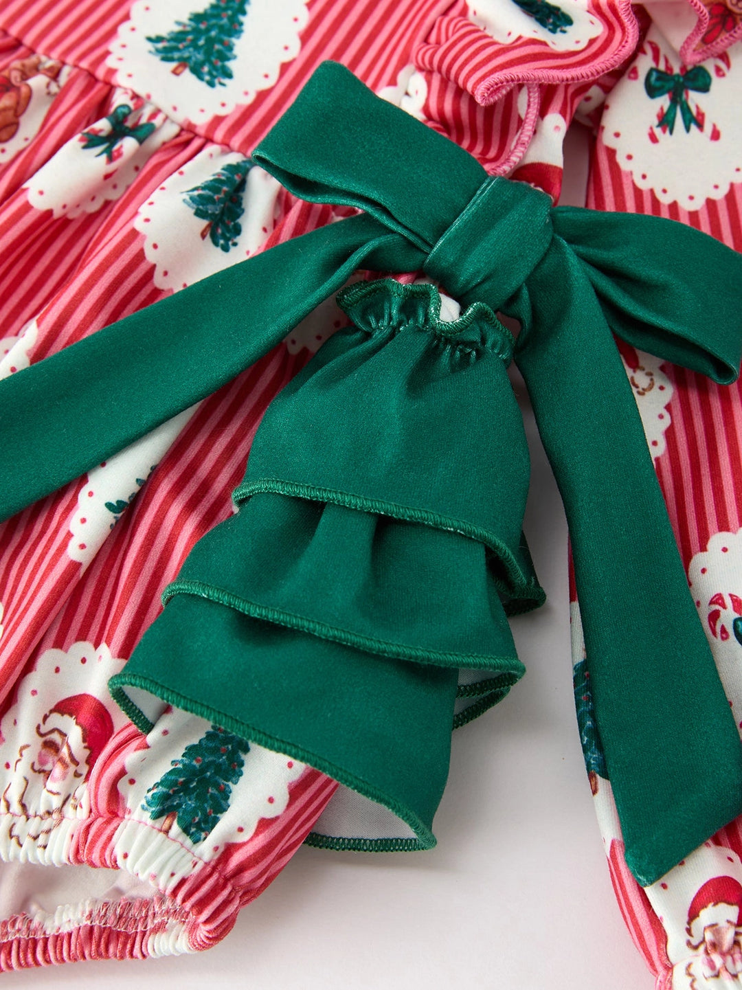 Christmas Santa Print Ruffle Baby Girl Bubble Romper with Bows- ETA November