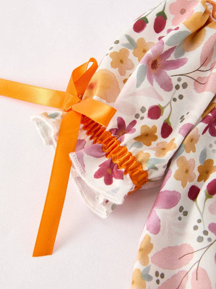 Rylee Faith Designs - Halloween & Thanksgiving Pumpkin Embroidery Smock Floral Baby Girl Romper: 12M