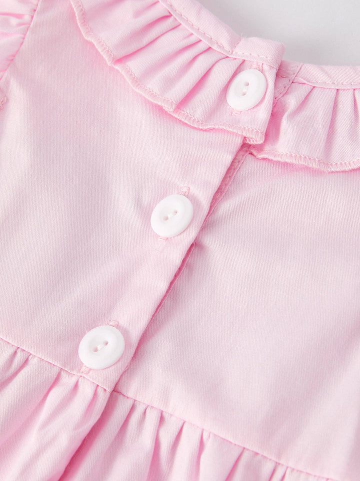 Smocked Embroidered Ruffles Pink Romper