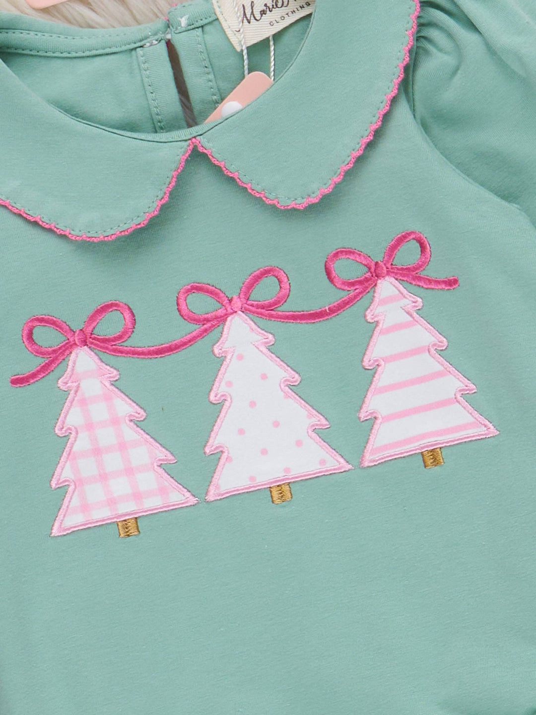 Marie Nicole Clothing - Pastel Evergreen Embroidered Bubble Romper: 0/3MOS