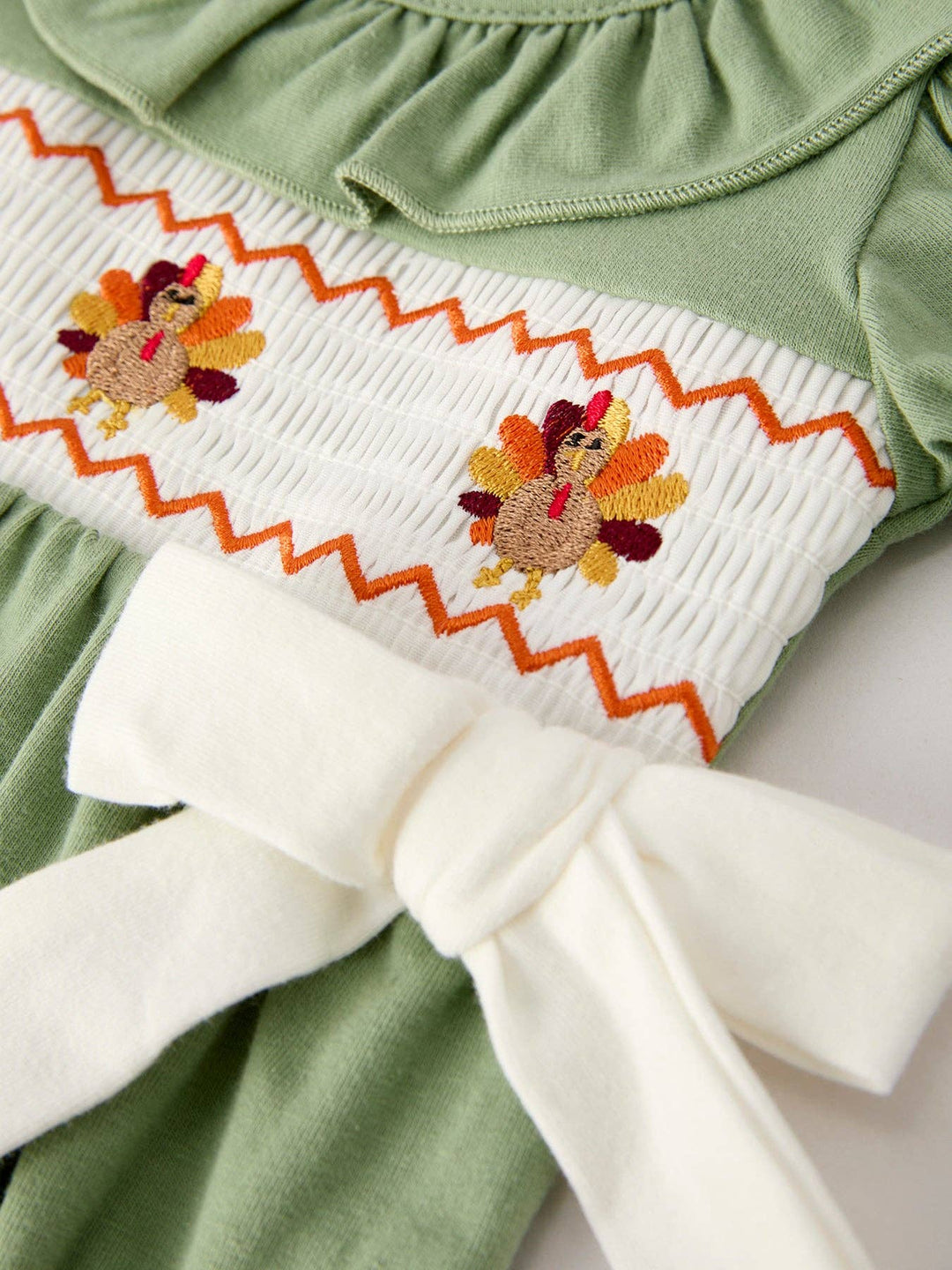 Rylee Faith Designs - Fall Thanksgiving Chicken Smock Embroidered Green  Baby Girl Romper: 3M