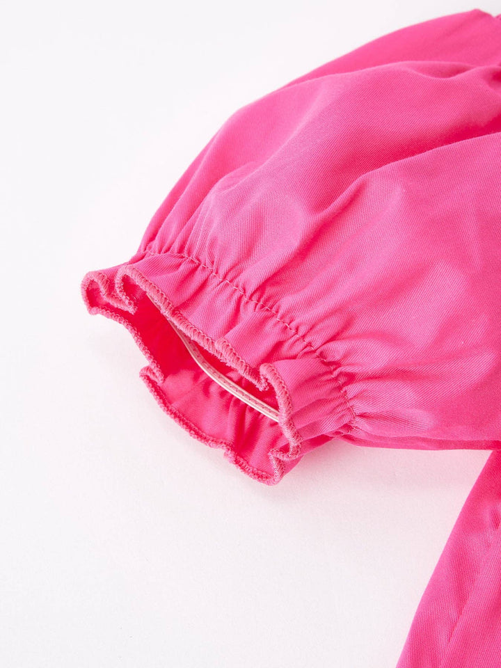 Bow Smocked Embroidered Hot Pink Dress