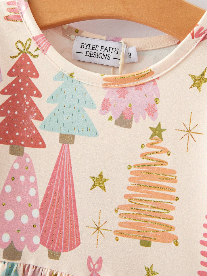 Rylee Faith Designs - Christmas Tree Print Girls Dress: 2