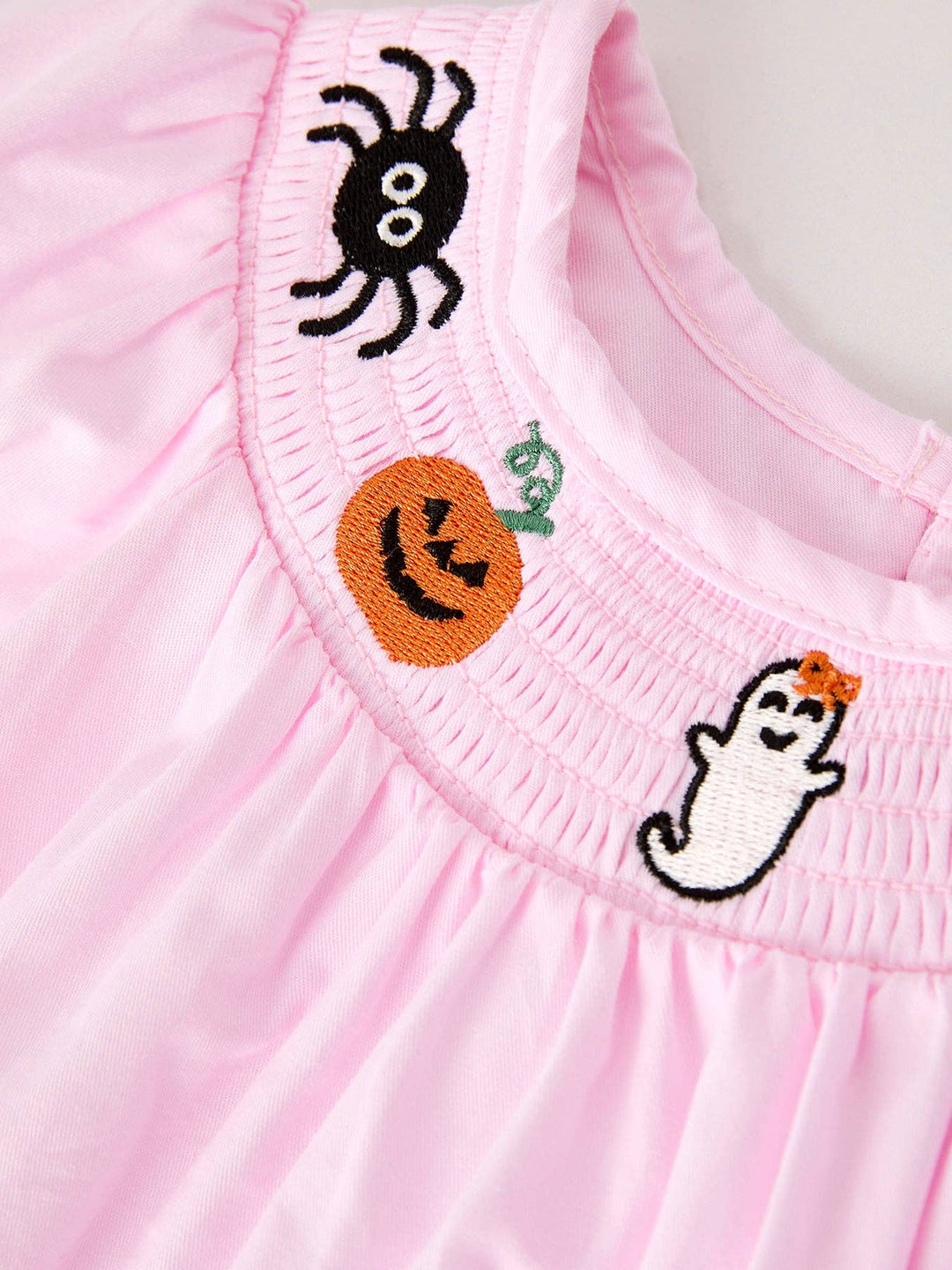 Rylee Faith Designs - Fall Halloween Pink Spider Pumpkin Ghost Smock Embroidery Baby Girl Romper: 12M