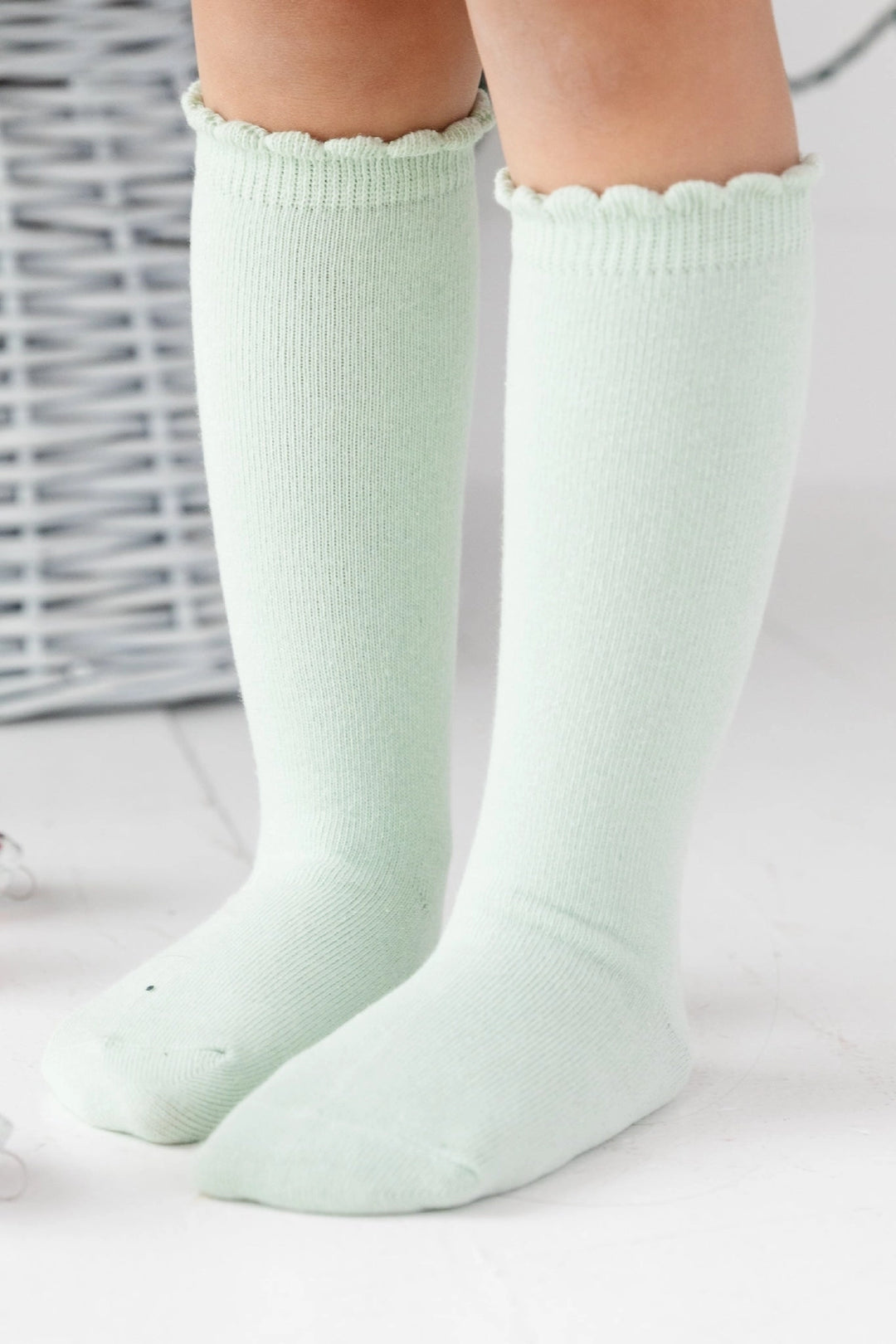 Mint Scalloped Knee High Socks