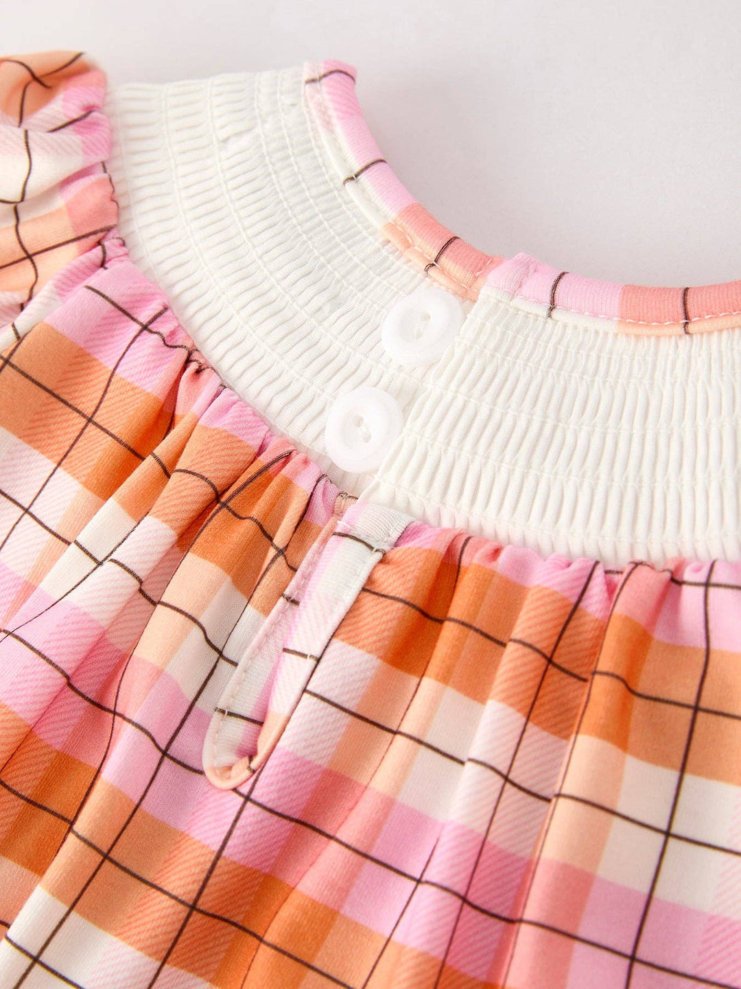 Pumpkin Bow Ghost Smocked Embroidered Plaid  Romper
