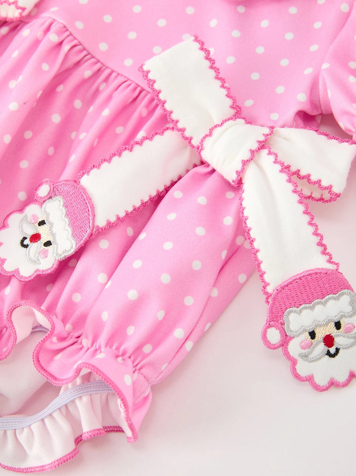 Christmas Baby Girls Santa Bow Peter Pan Collar Romper- ETA November