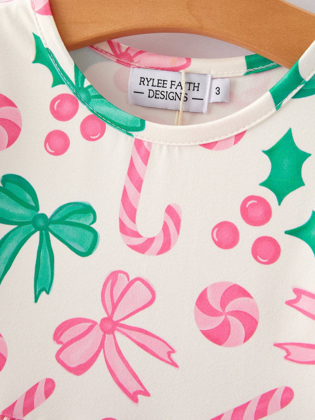 Rylee Faith Designs - Christmas Candy Bow Print Girls Dress: 8/9Y
