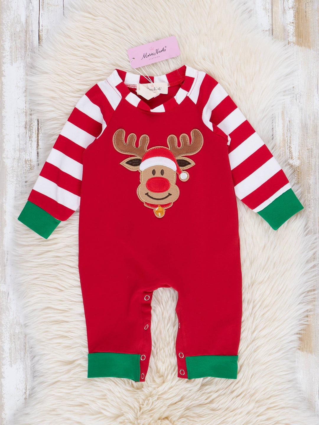 Marie Nicole Clothing - Christmas Reindeer Romper Pajamas - For Boys & Girls: 6/12M / Girl