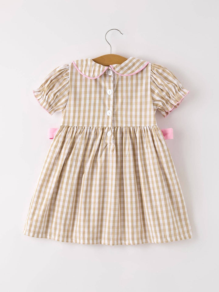 Rylee Faith Designs - Fall Thanksgiving Lapel Plaid Chick Embroidery Smocking Bow Baby Girls Dress: 5