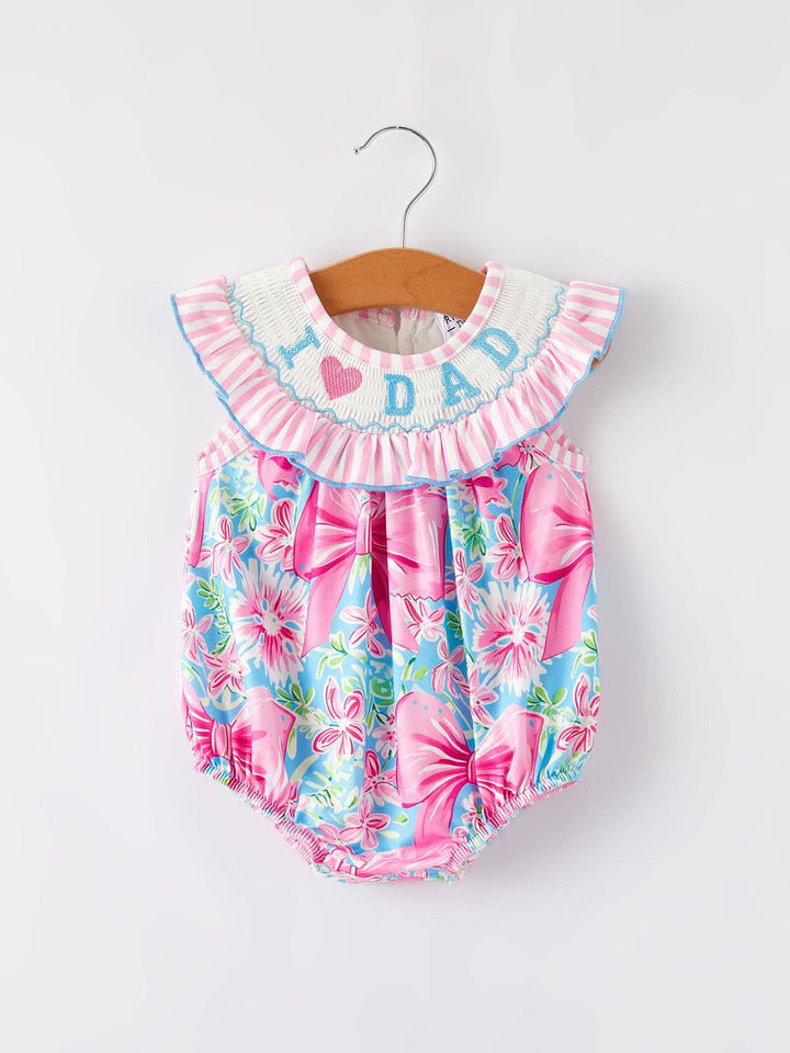 “I ❤ DAD”Embroidered Smocked Baby Girls Romper