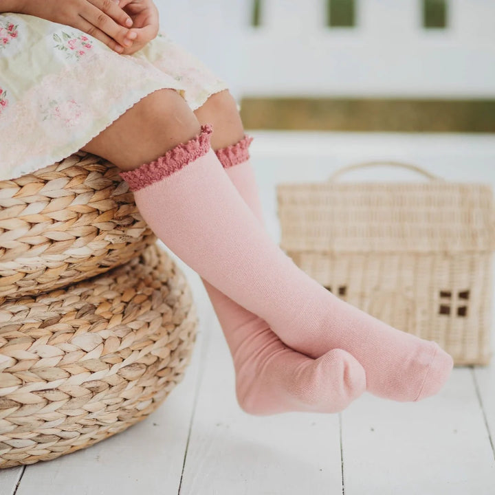 Blush + Mauve Lace Top Knee High Socks