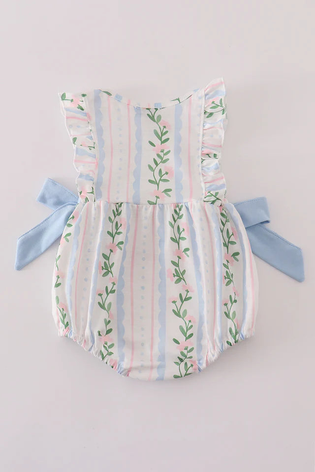 Polka dot Blue Floral Vines