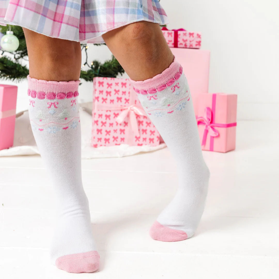White Fair Isle Knee High Socks