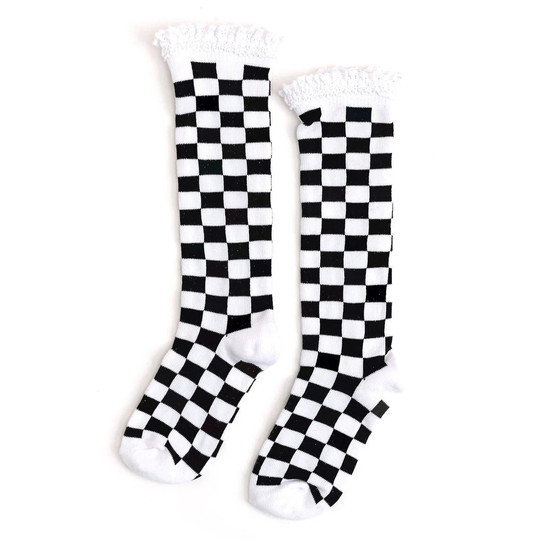 Checkered Lace Top Knee High Socks