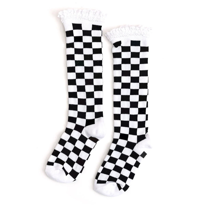 Checkered Lace Top Knee High Socks